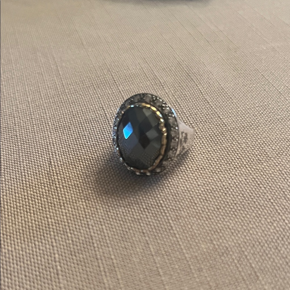 Silpada Silver Hematite-Tone Faceted Cocktail Ring with Clear Accents
